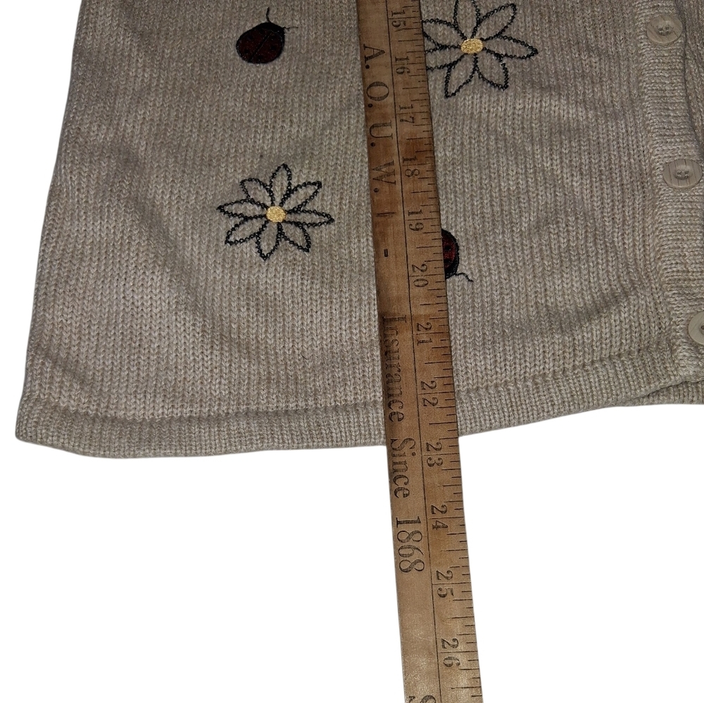 EUC Christopher and Banks Sz. M Oatmeal Color Lady Bugs and Flowers Sweater - Picture 7 of 9